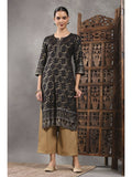 Women Black Viscose Rayon Printed Straight Kurta | U3S - view 1