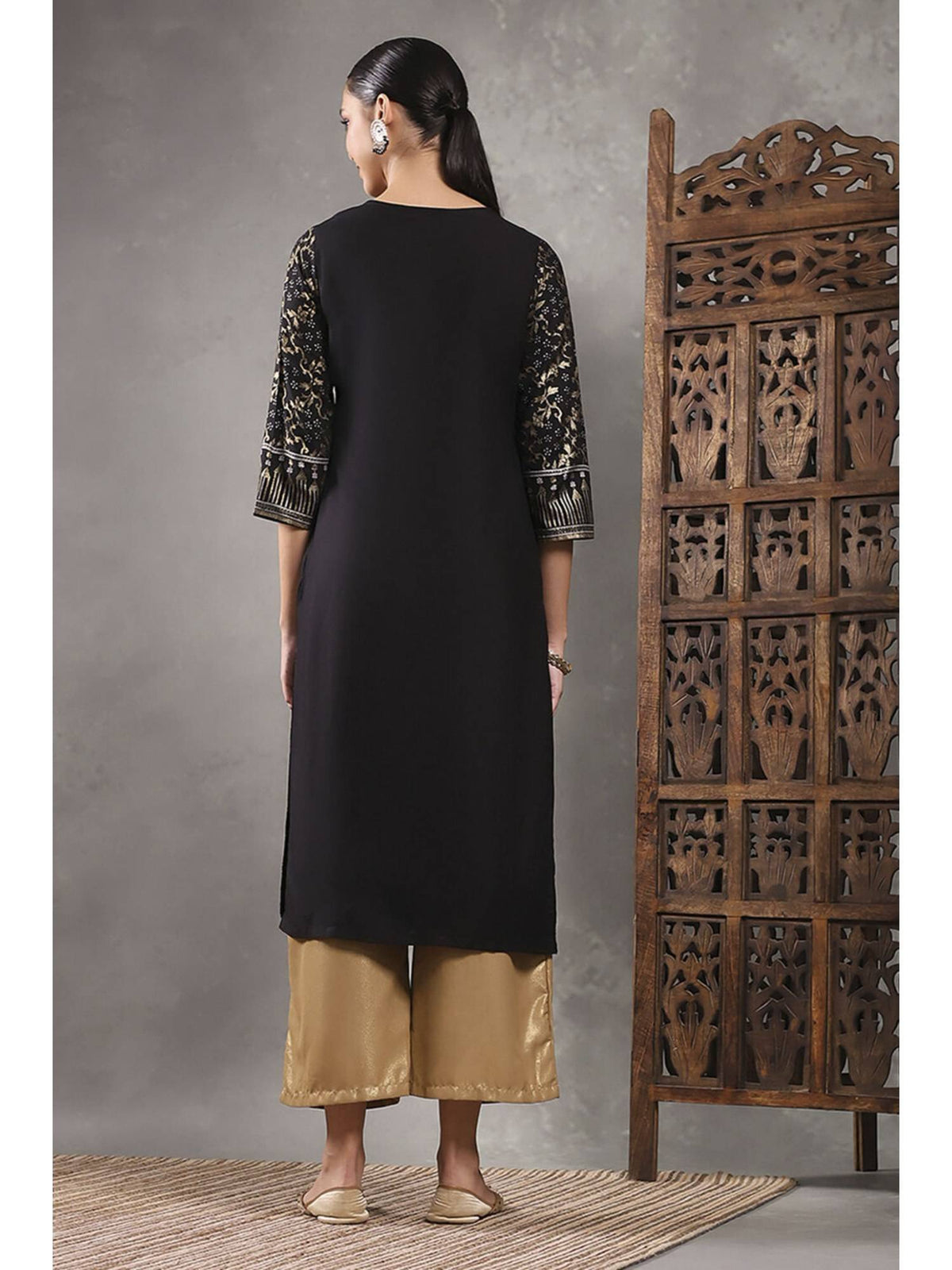 Women Black Viscose Rayon Printed Straight Kurta | U3S - view 4