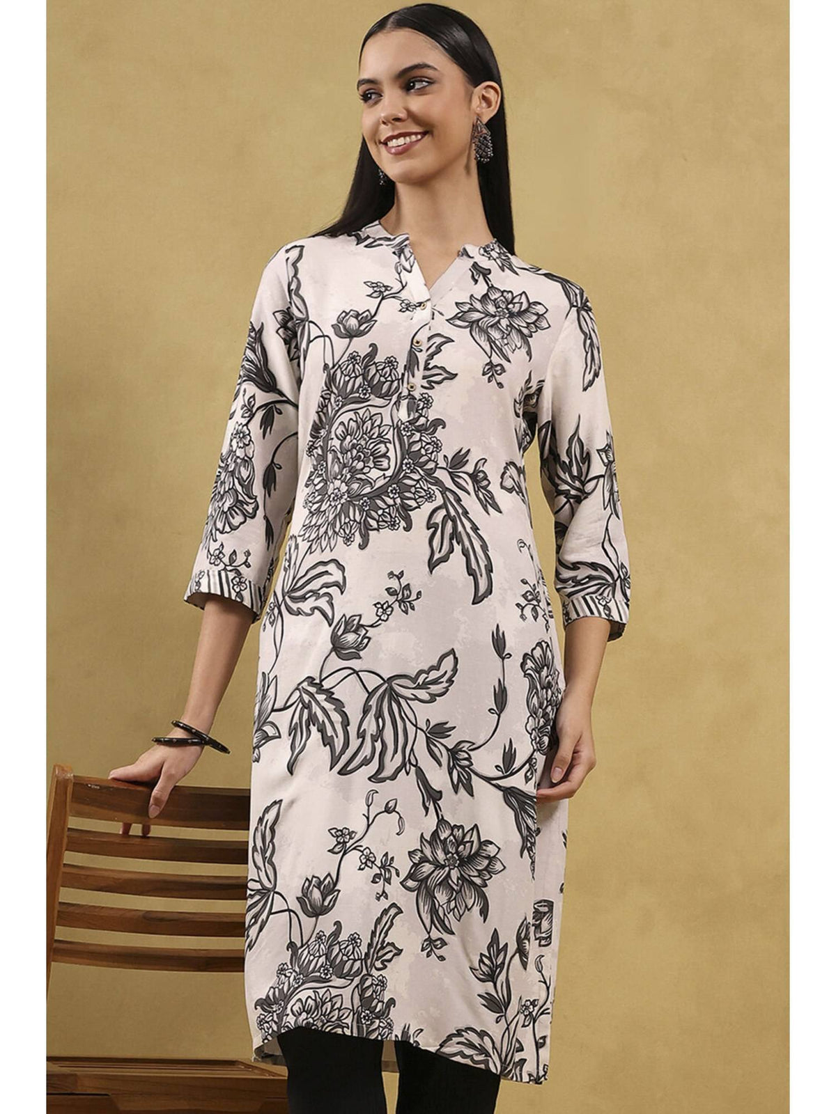Women Viscose Rayon Printed Straight Kurta | FY93 - view 6