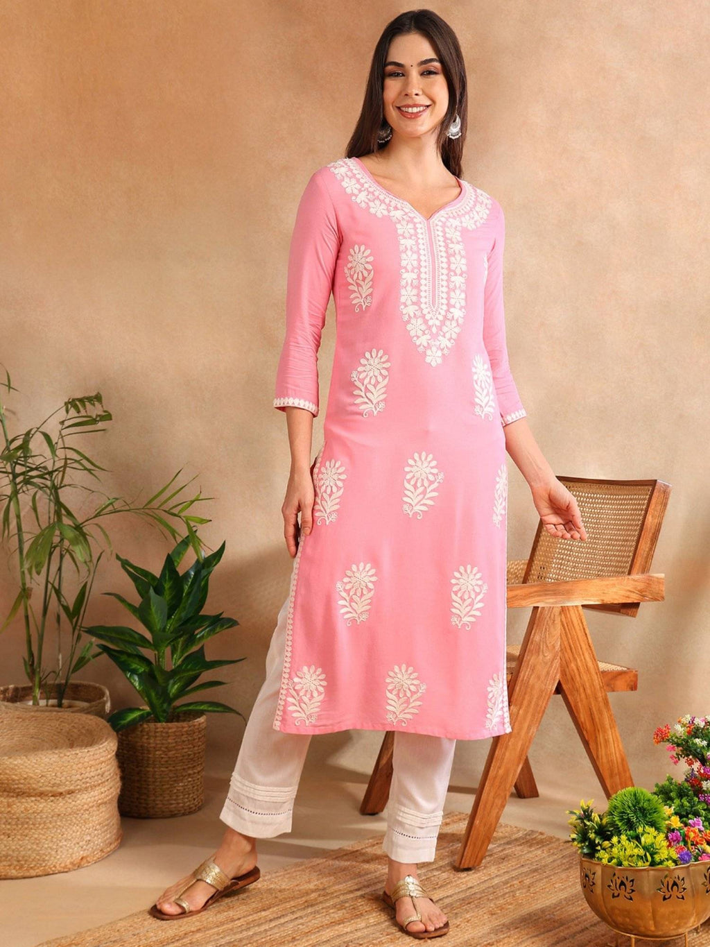 Green Viscose Rayon Solid Embroidered Chikankari Straight Kurta | KDG - view 6