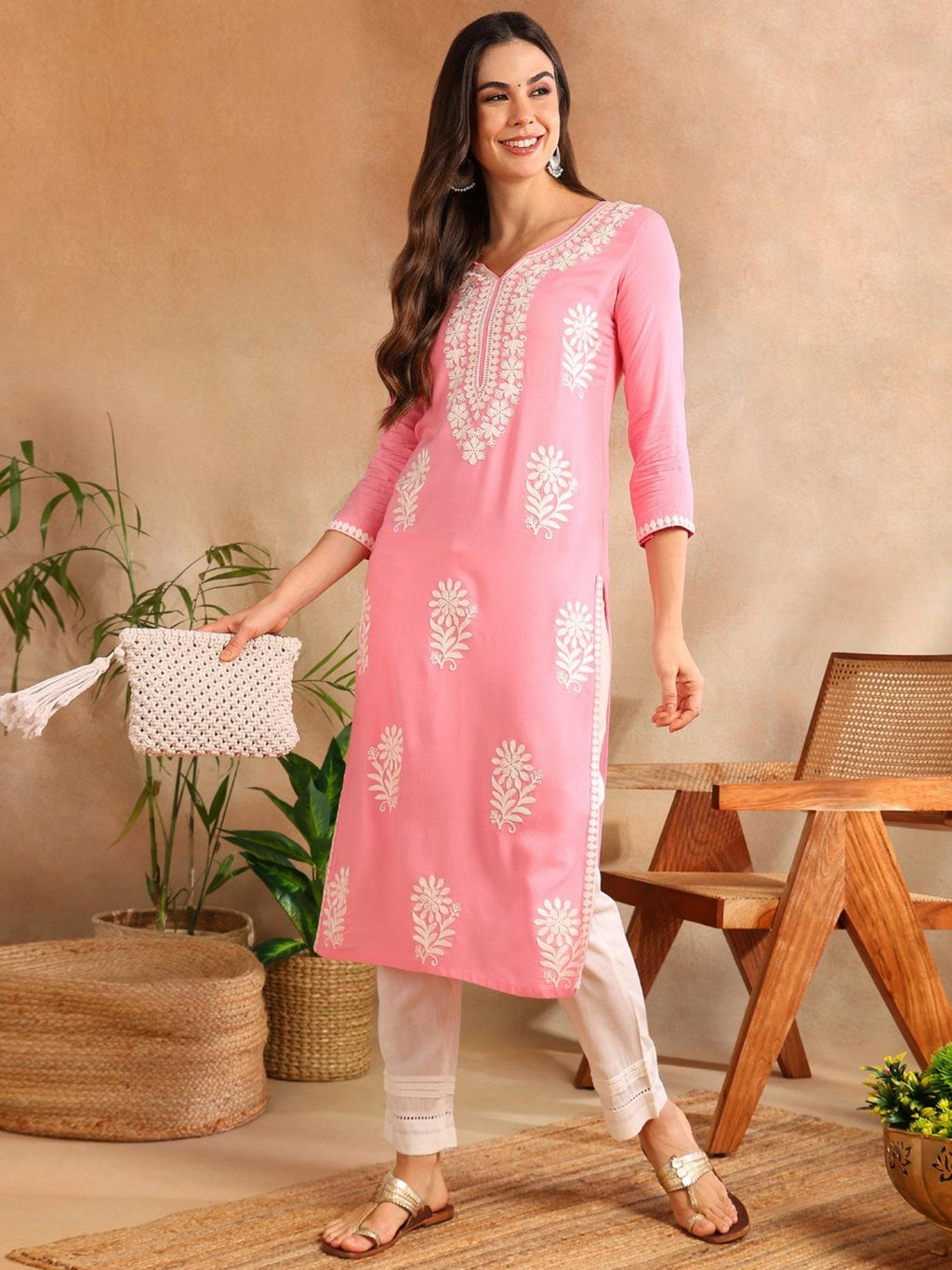 Green Viscose Rayon Solid Embroidered Chikankari Straight Kurta | FY93 - view 9