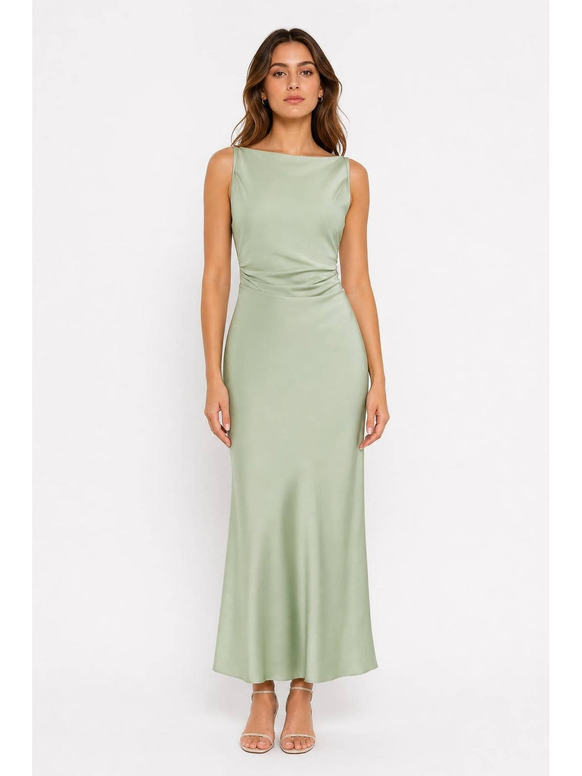 Satin Boat Neck Ruched Maxi Dress | D56 - view 16