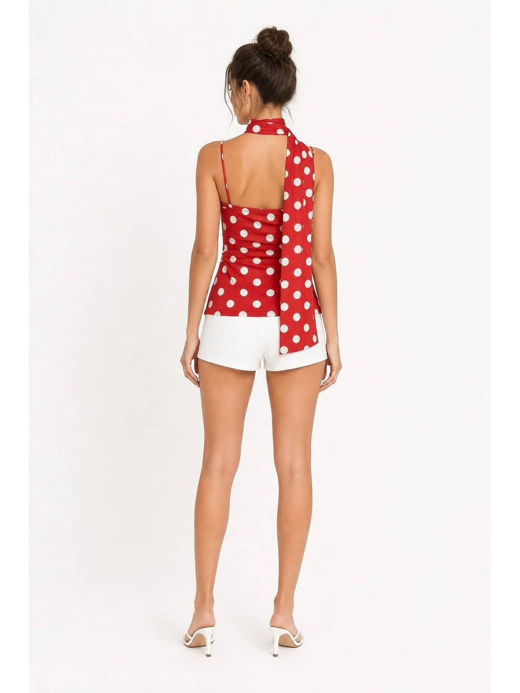 Halter Neckline Ruched Cami Top With Scarf | HT67 - view 4