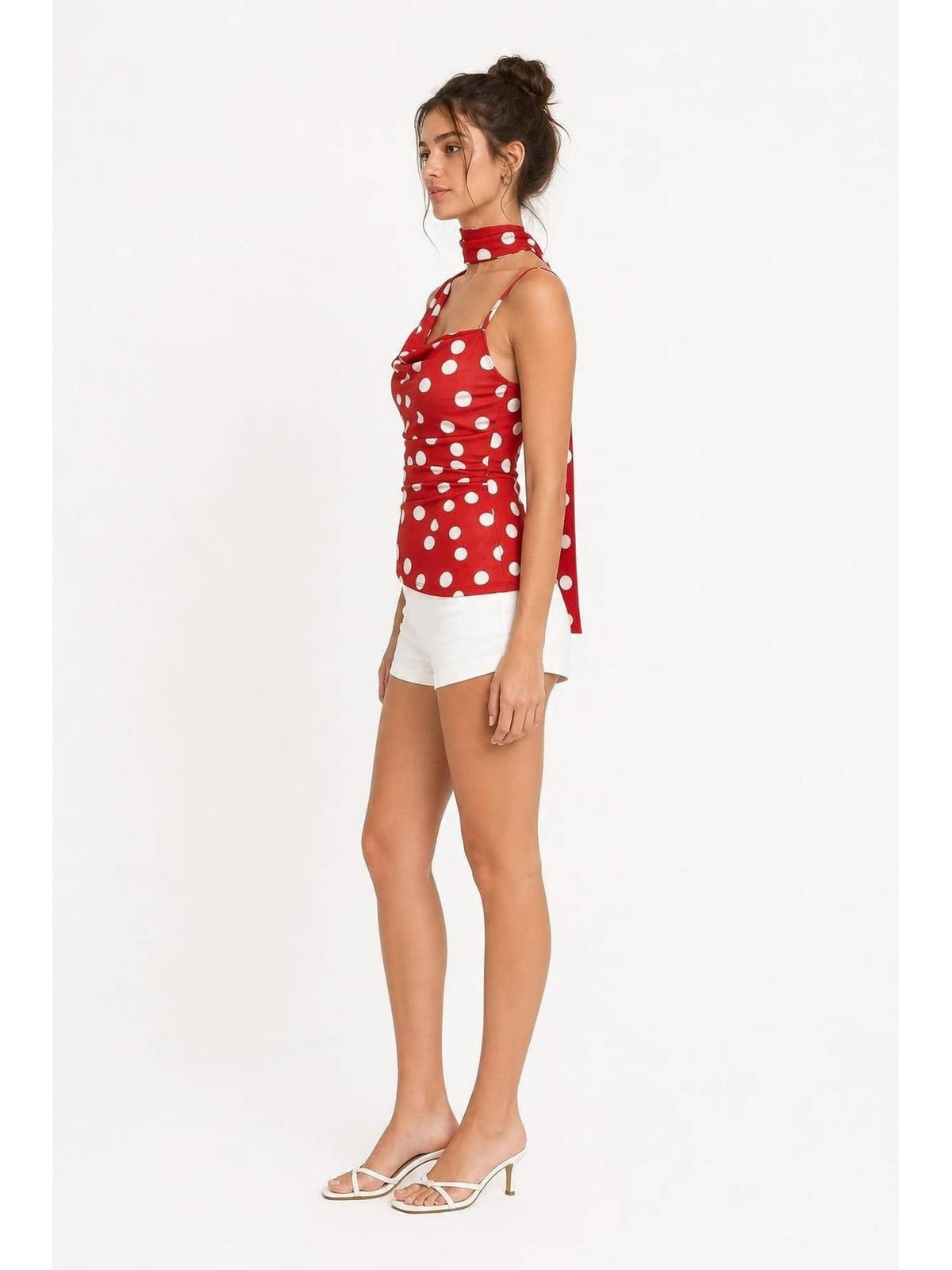 Halter Neckline Ruched Cami Top With Scarf | HT67 - view 5