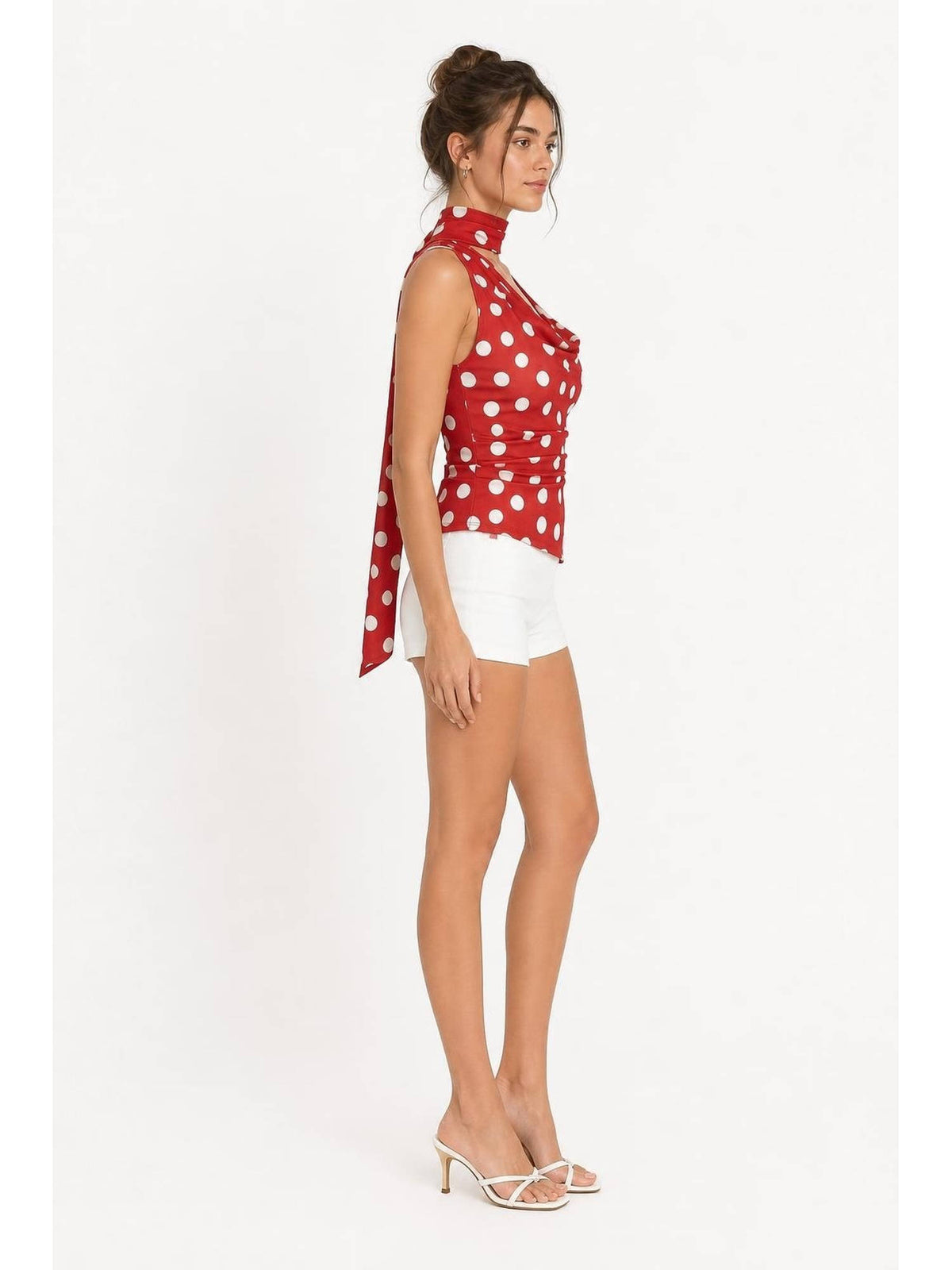 Halter Neckline Ruched Cami Top With Scarf | HT67 - view 6