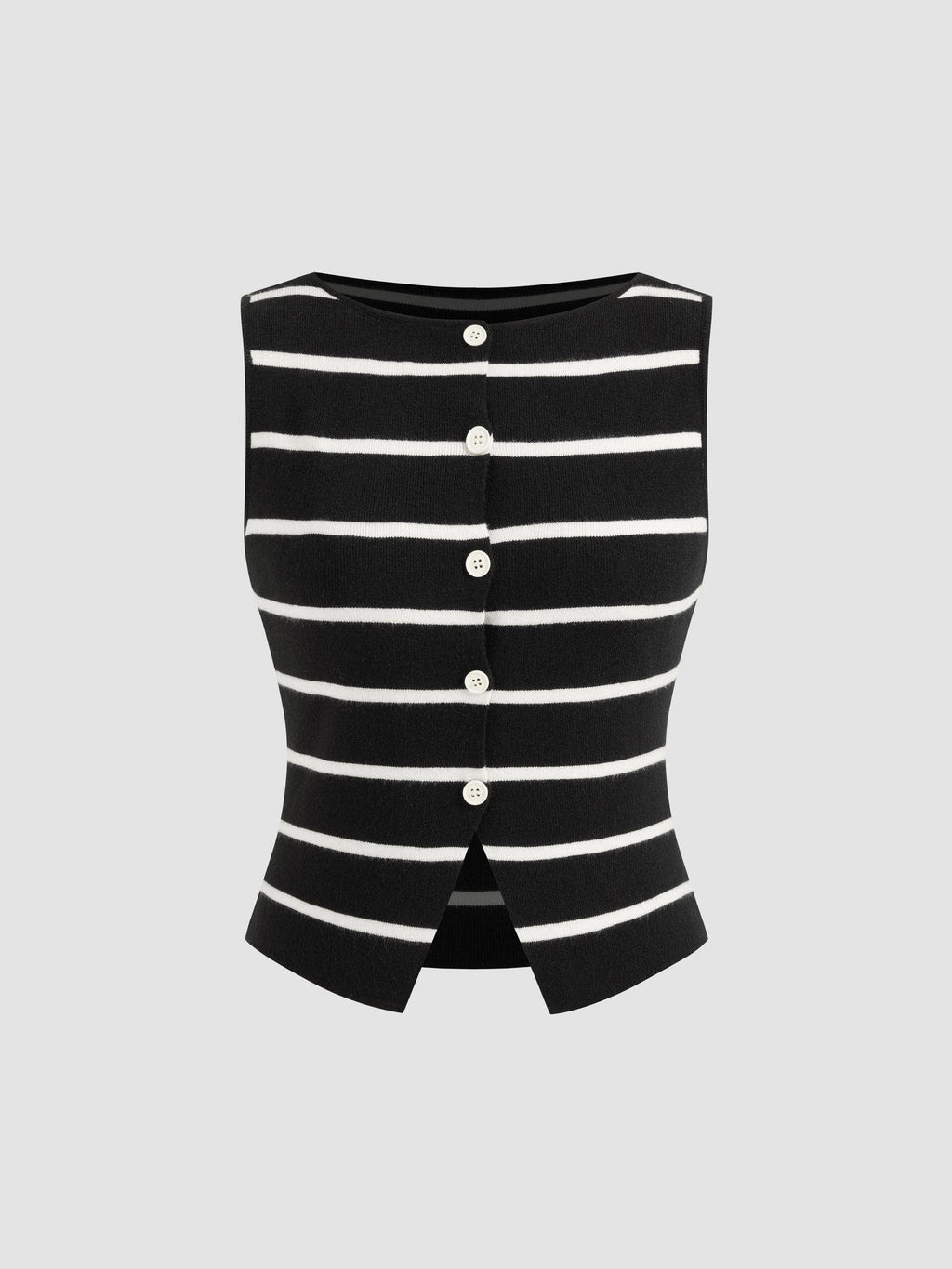 Knit Boat Neck Striped Button Split Vest | JC78 - view 8
