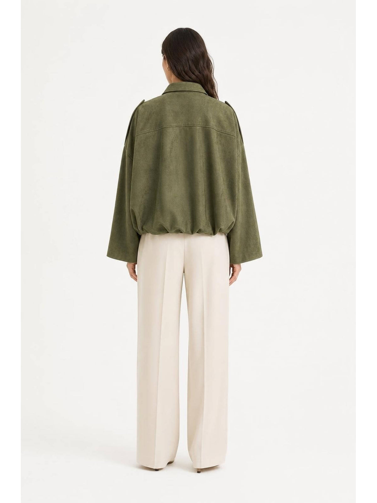 Suede Collar Long Sleeve Zip Through Oversized Jacket | JC78 - view 4