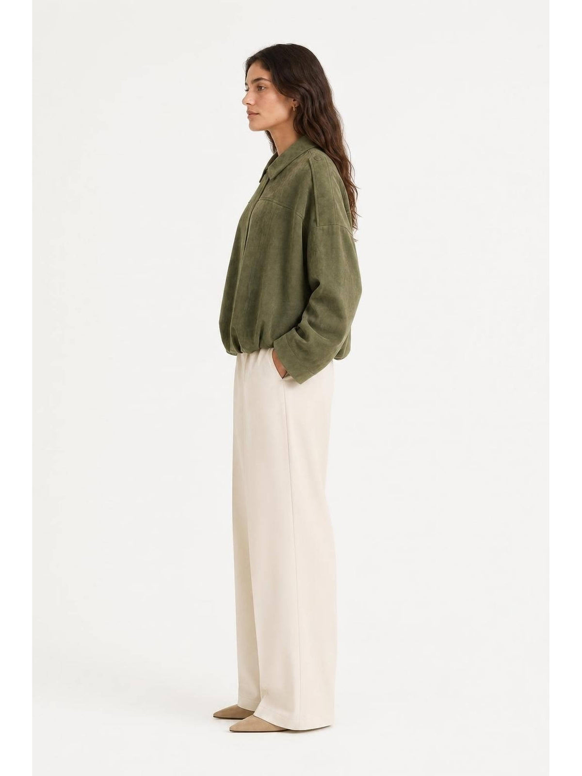 Suede Collar Long Sleeve Zip Through Oversized Jacket | JC78 - view 5