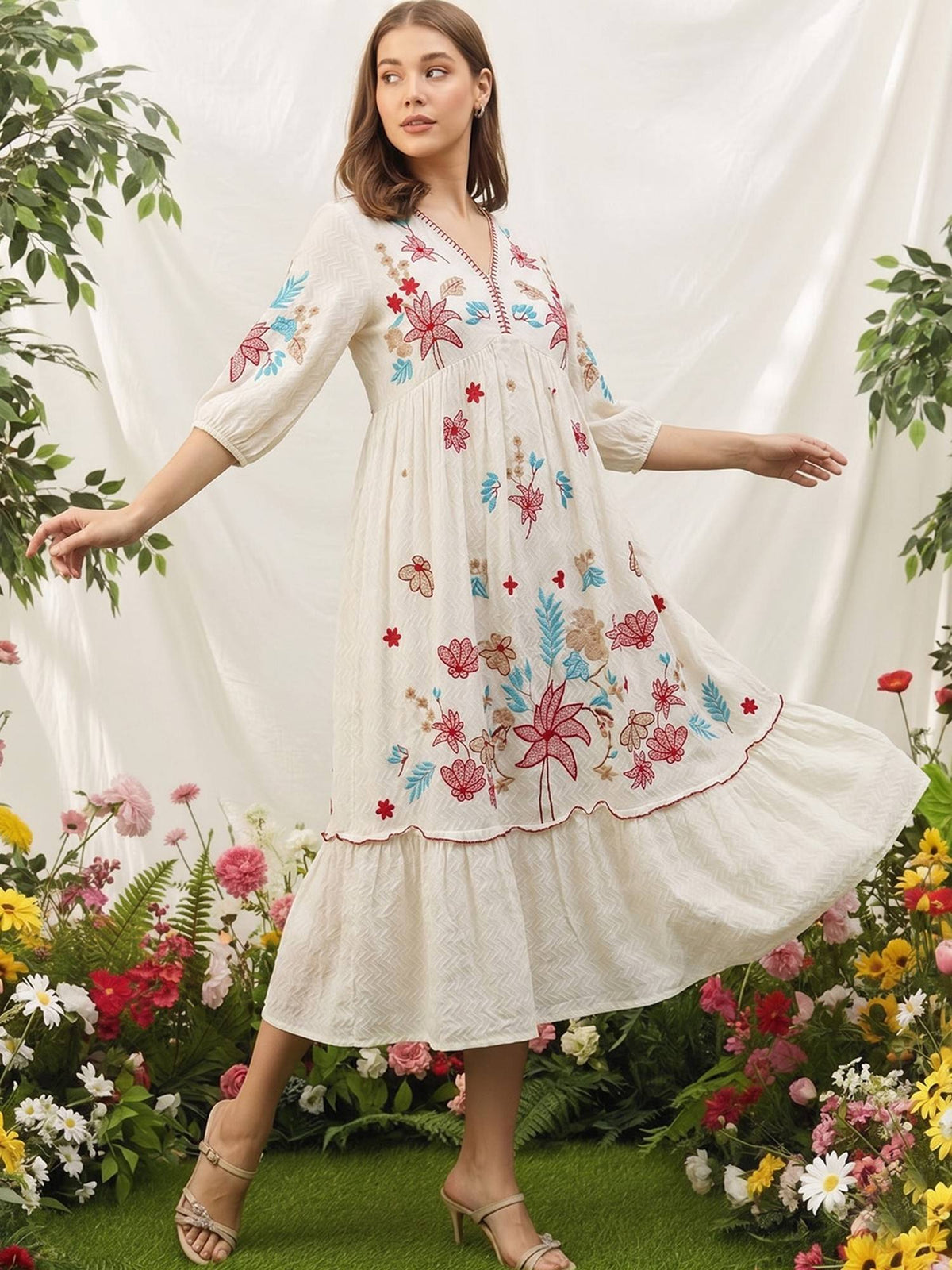 Embroidered Midi Dress | D56 - view 4