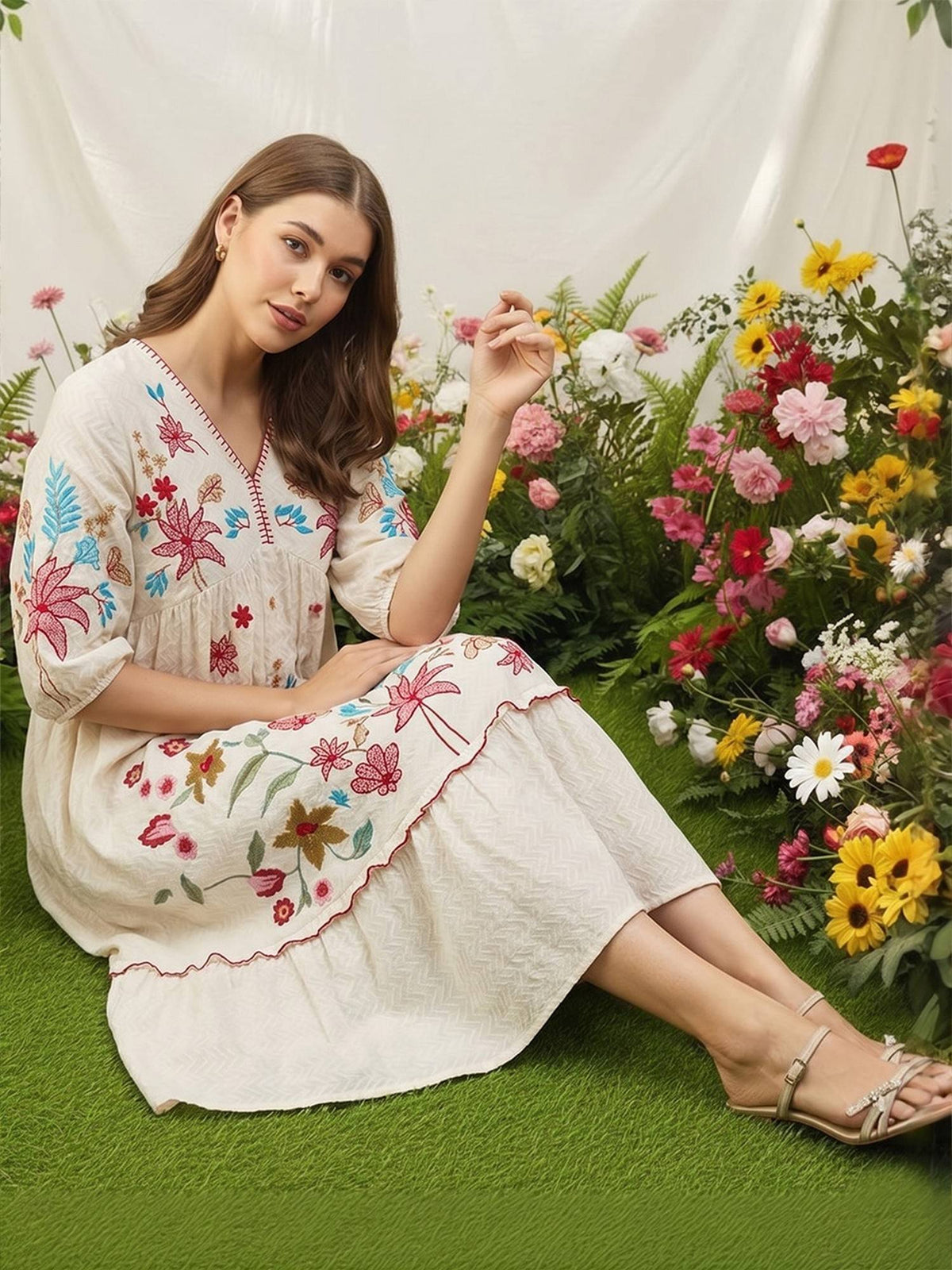 Embroidered Midi Dress | D56 - view 5