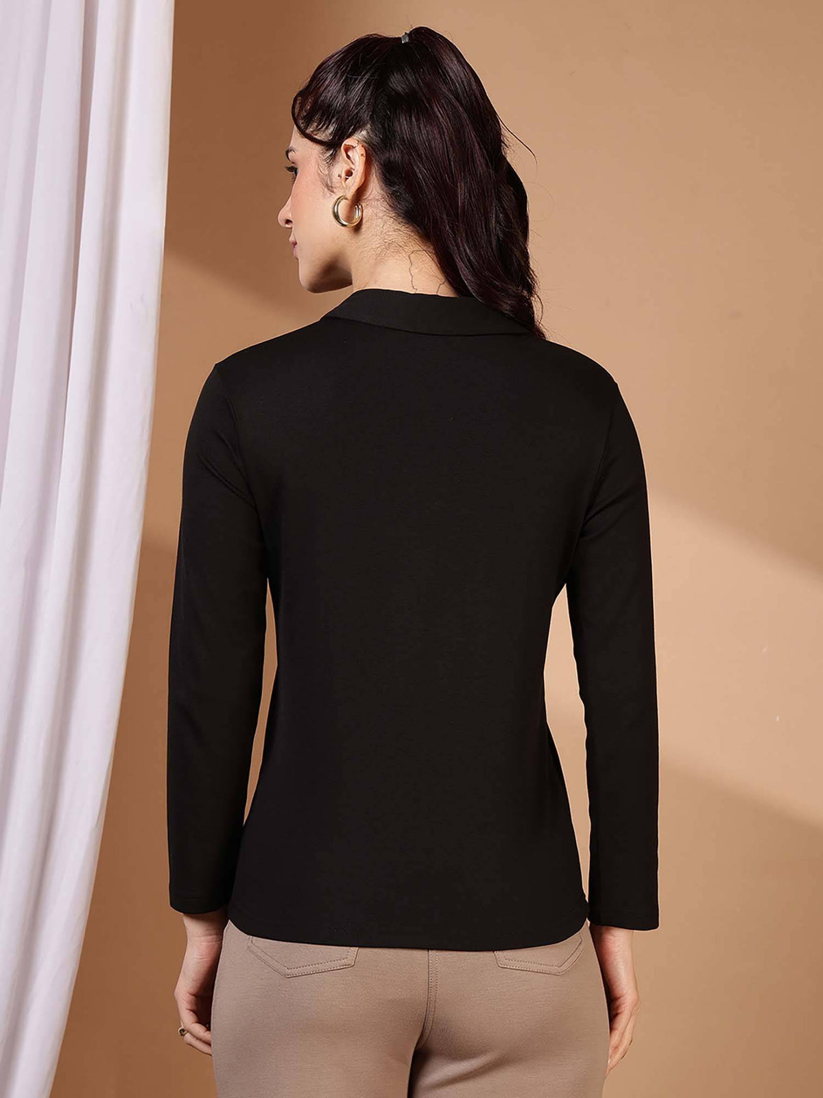Black Women Regular Fit Polo T-Shirt | PW43 - view 2