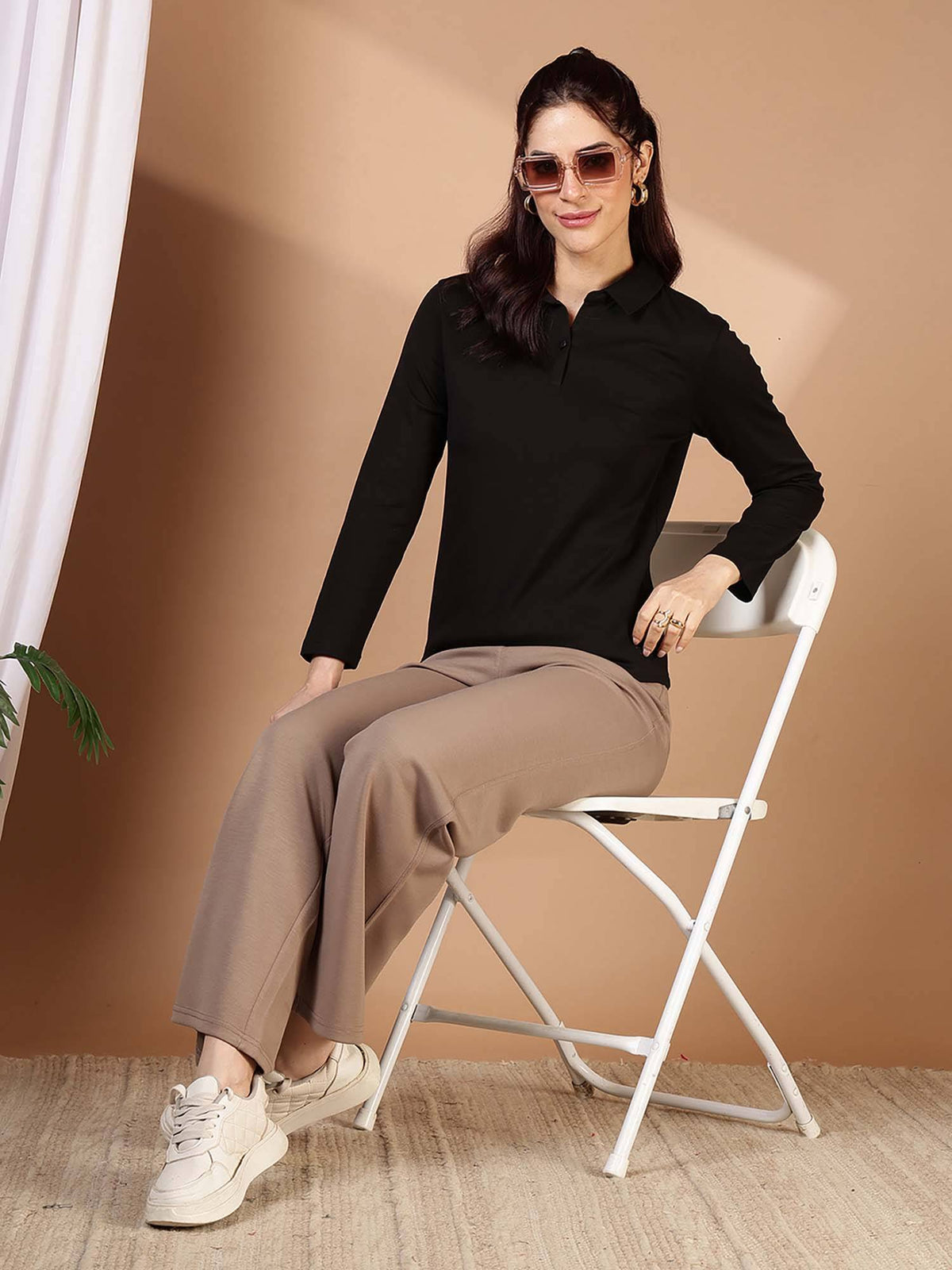 Black Women Regular Fit Polo T-Shirt | PW43 - view 3