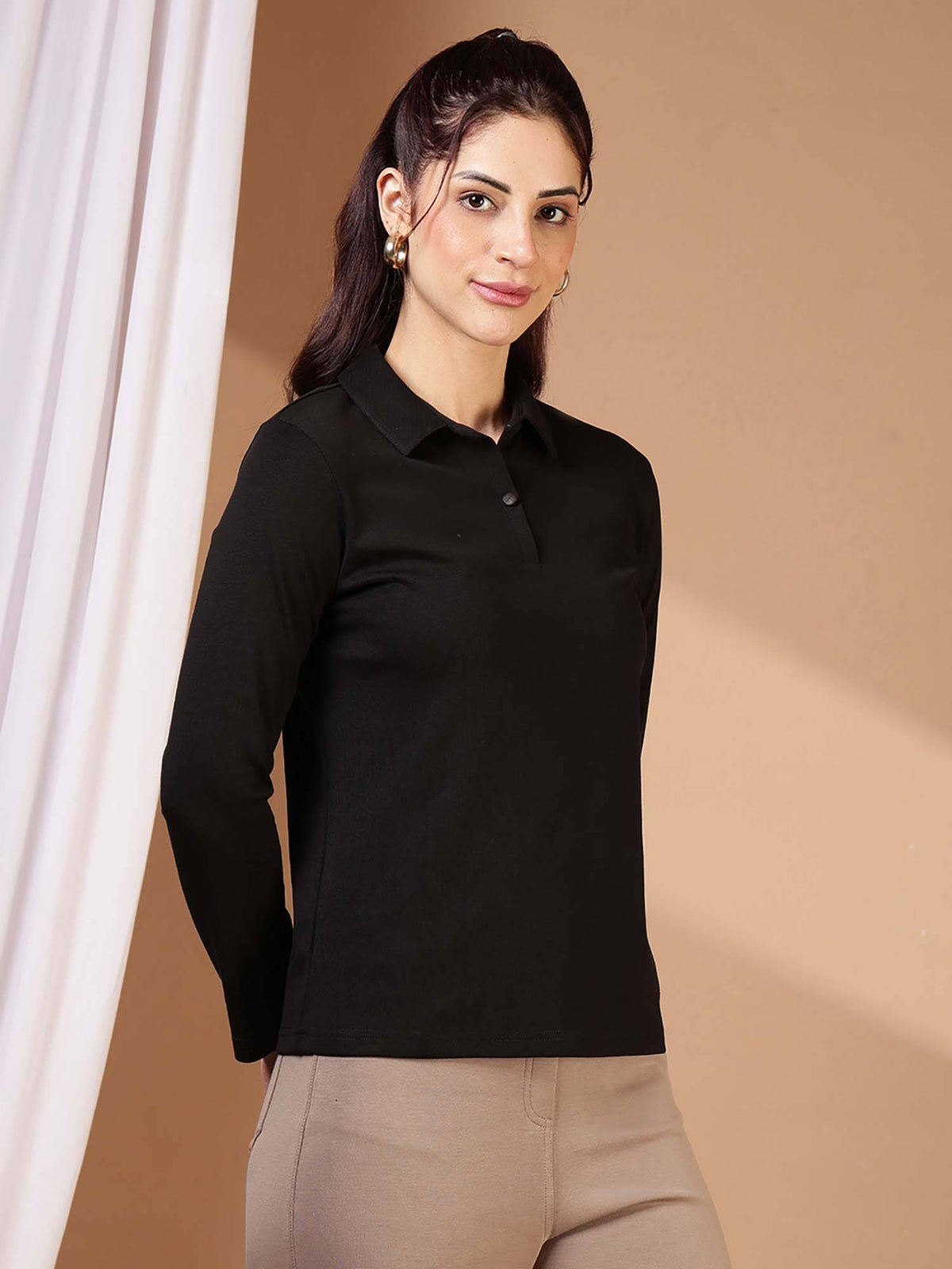 Black Women Regular Fit Polo T-Shirt | PW43 - view 5