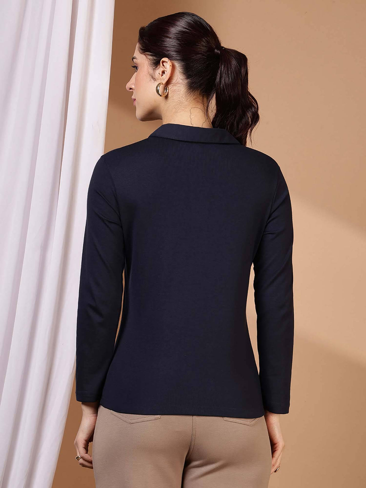 Navy Blue Women's Regular Fit Casual Polo T-Shirt | PW43 - view 2