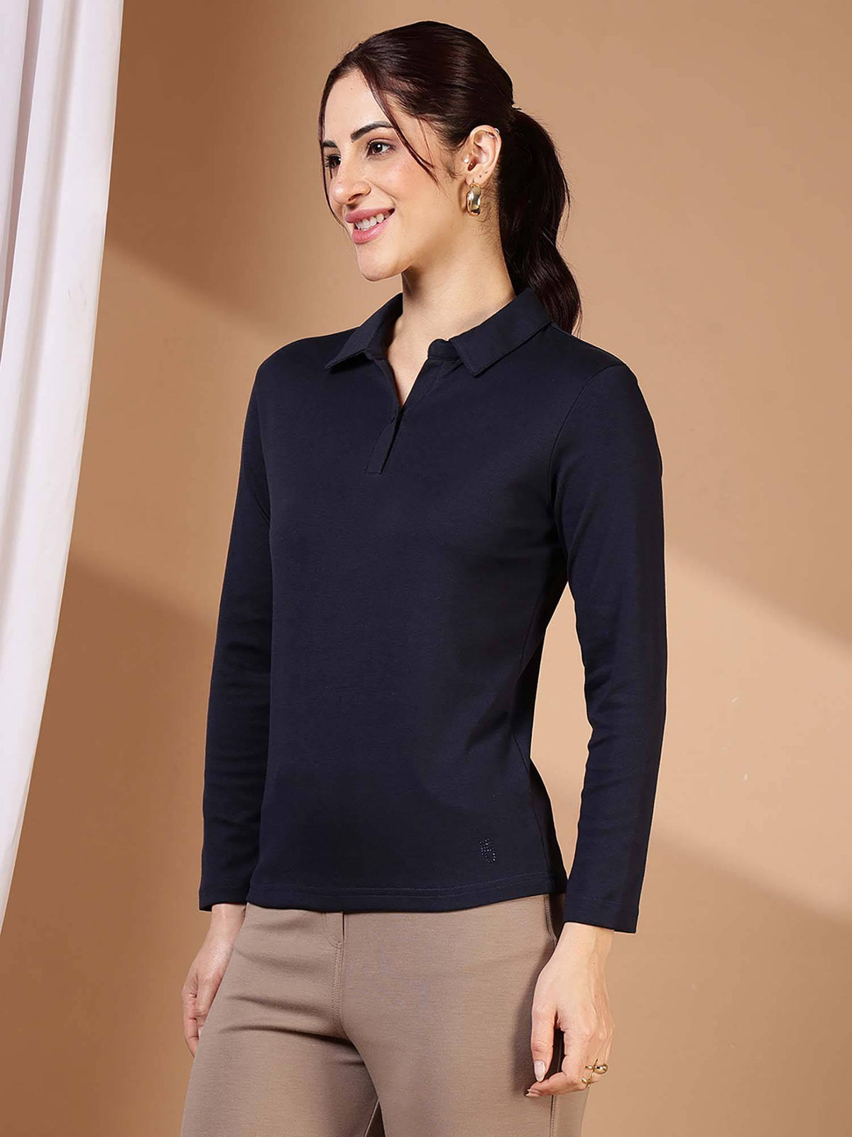 Navy Blue Women's Regular Fit Casual Polo T-Shirt | PW43 - view 4