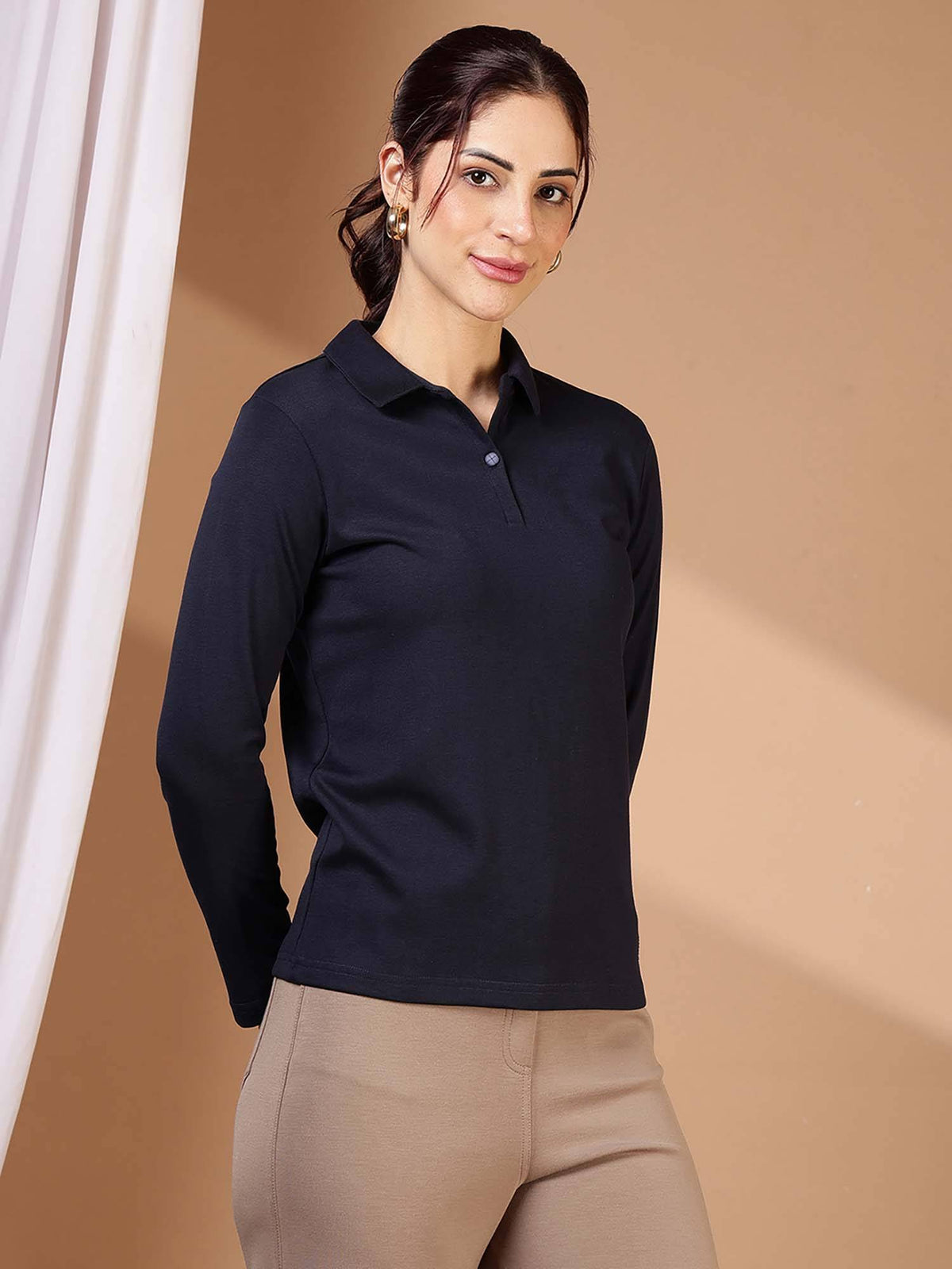Navy Blue Women's Regular Fit Casual Polo T-Shirt | PW43 - view 5