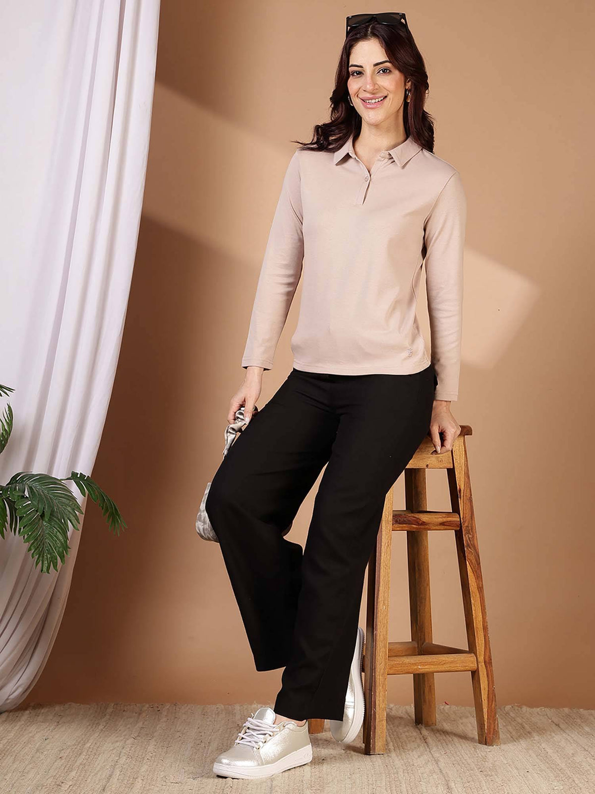 Peach Women Regular Fit Polo T-Shirt | PW43 - view 3