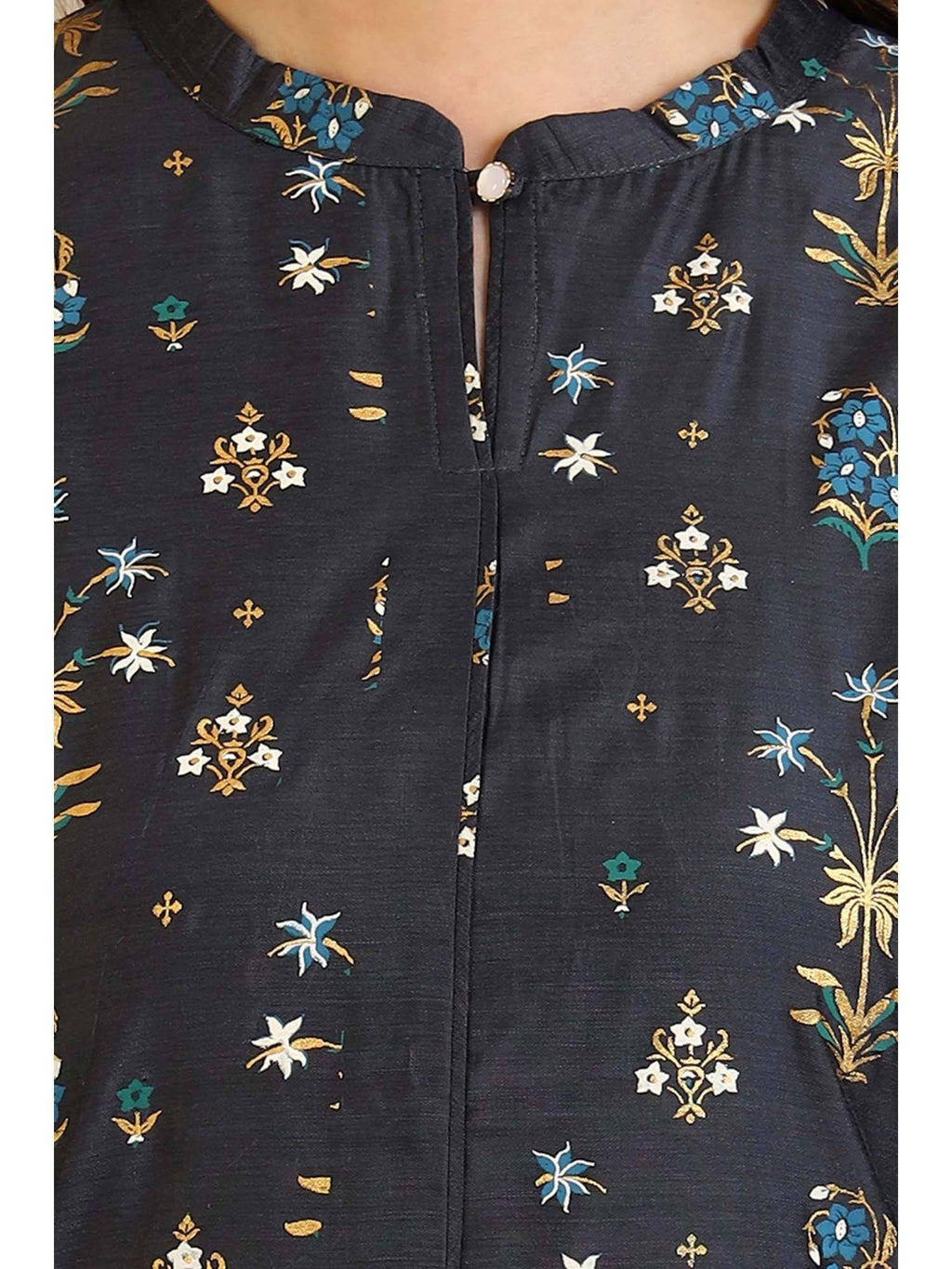 Grey Viscose Blend Mandarin Neck Kurta | KDG - view 2