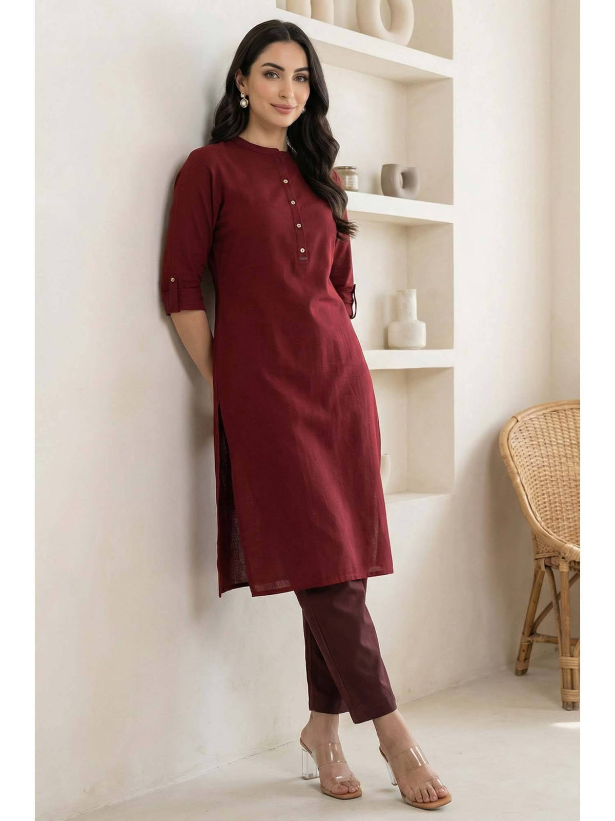 Black Mandarin Collar Cotton Blend Straight Kurta | KDG - view 23