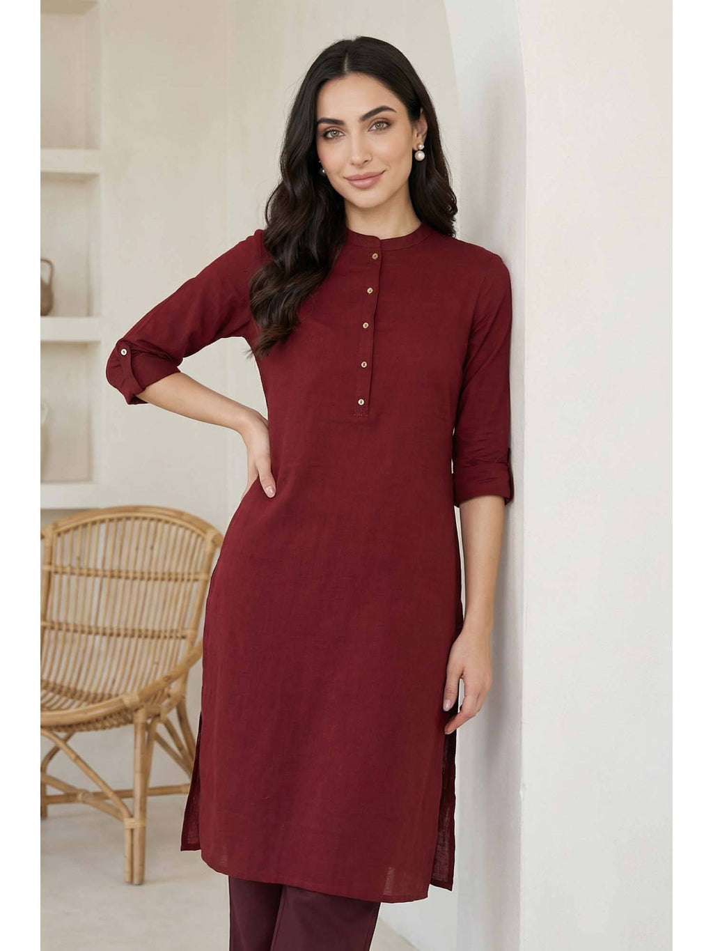 Mandarin Collar Cotton Blend Straight Kurta White | U3S - view 24