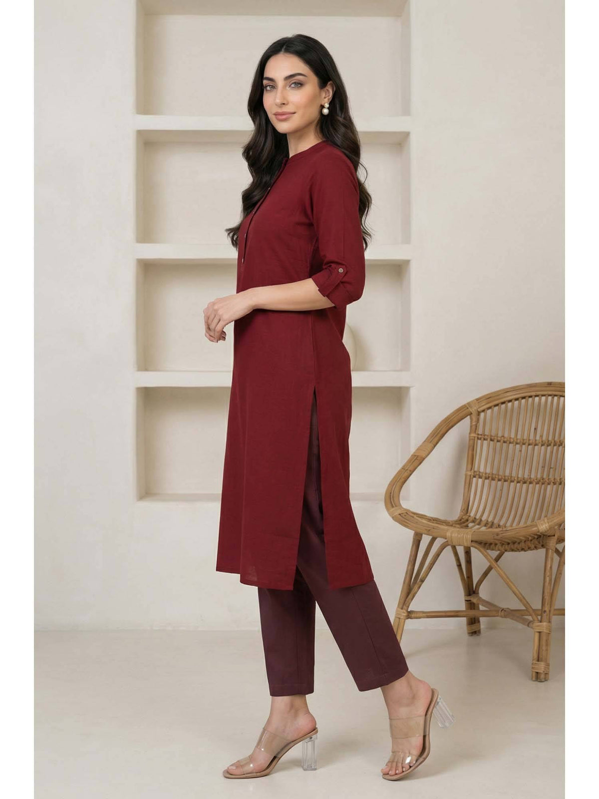 Mandarin Collar Cotton Blend Straight Kurta White | KDG - view 25