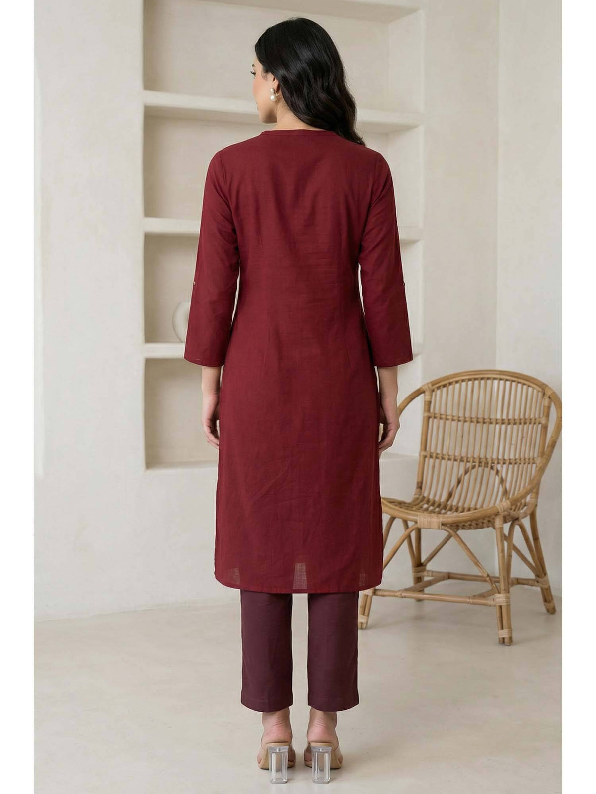 Mandarin Collar Cotton Blend Straight Kurta White | KDG - view 26