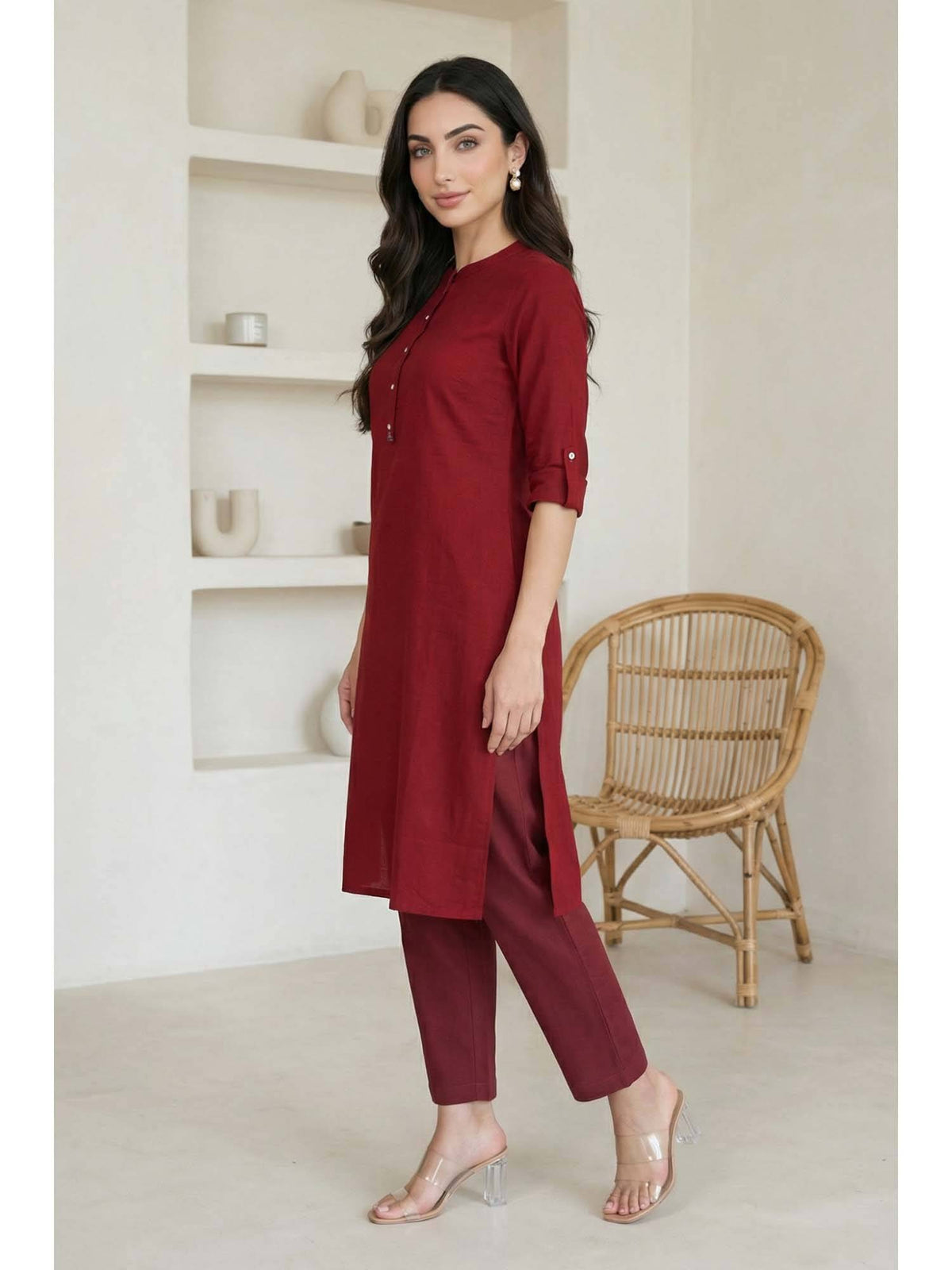Mandarin Collar Cotton Blend Straight Kurta White | U3S - view 27
