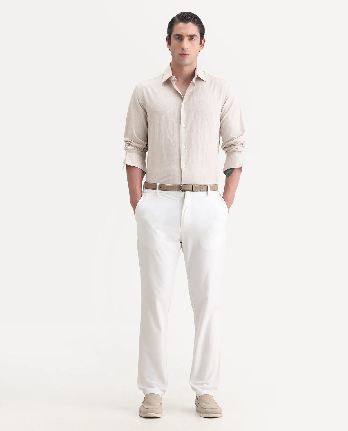 REGULAR FIT STRIPED PRINT SHIRT GUILD BUSINESS - DENTO - BEIGE morris.lane