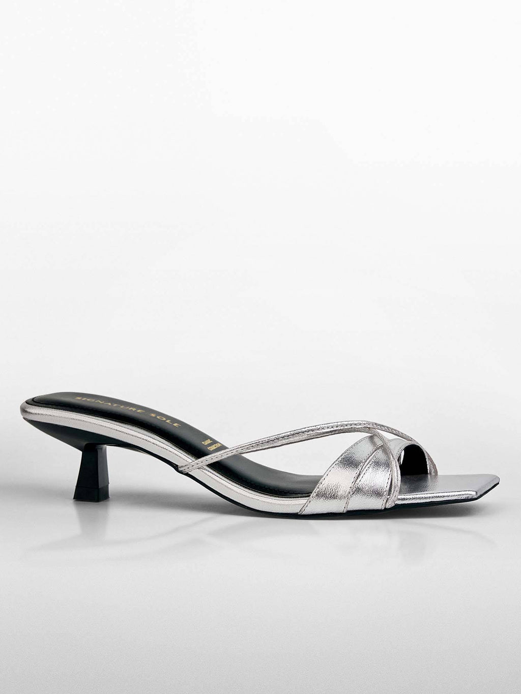 Silver Metallic Ankle Wrap Kitten Heel | H78 - view 1