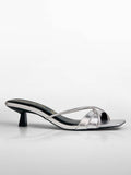 Silver Metallic Ankle Wrap Kitten Heel | H78 - view 1