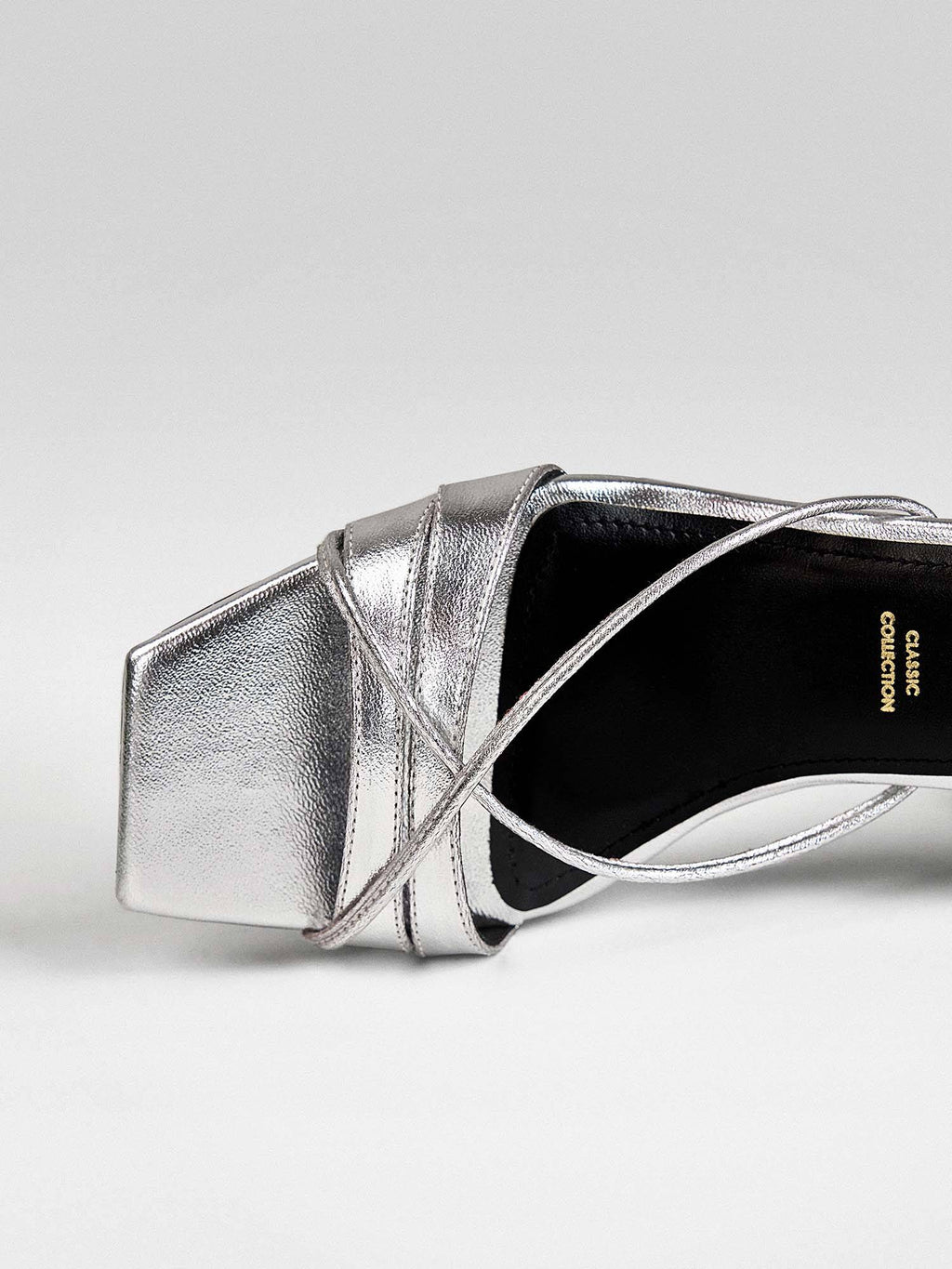 Silver Metallic Ankle Wrap Kitten Heel | H78 - view 3