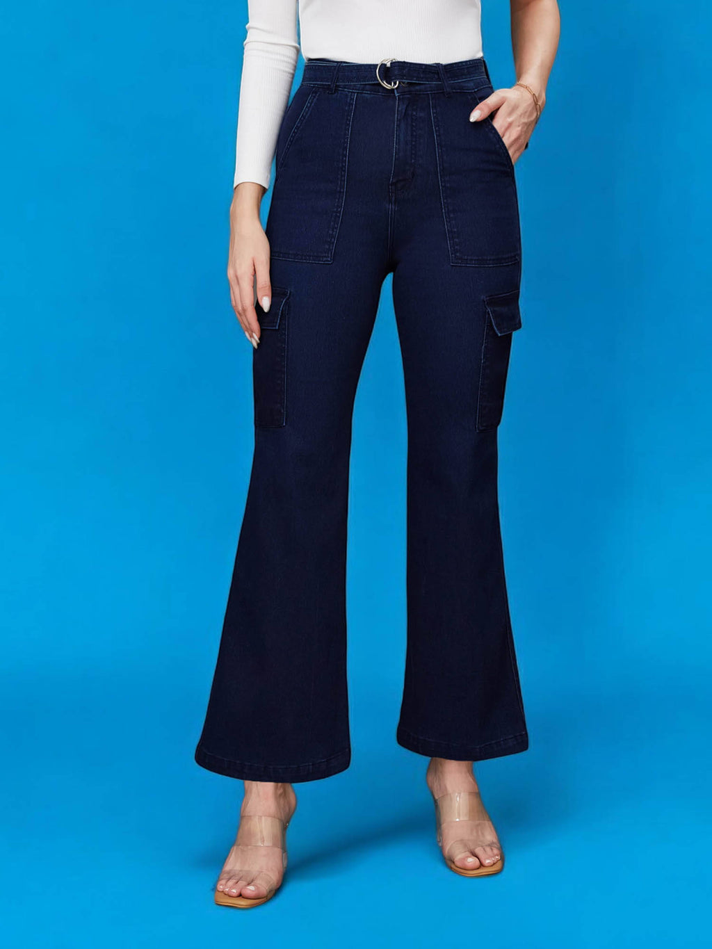 Womens Black Wide Leg High Rise Regular Stretchable Denim Jeans | RF89 - view 9
