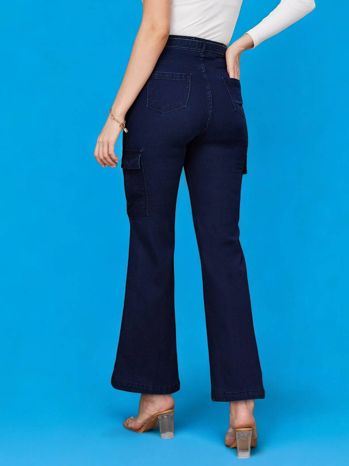 Womens Black Wide Leg High Rise Regular Stretchable Denim Jeans | RF89 - view 12