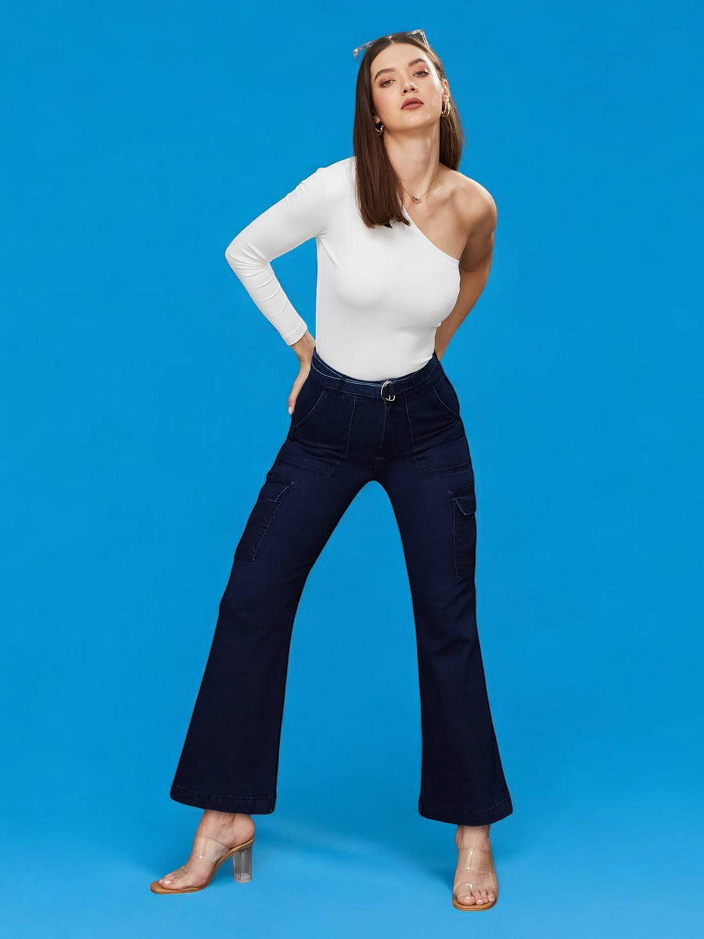 Womens Black Wide Leg High Rise Regular Stretchable Denim Jeans | RF89 - view 14
