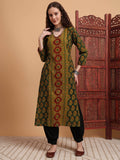Women Hand Block Ajrak Printed Kurta - Green | U3S - view 1