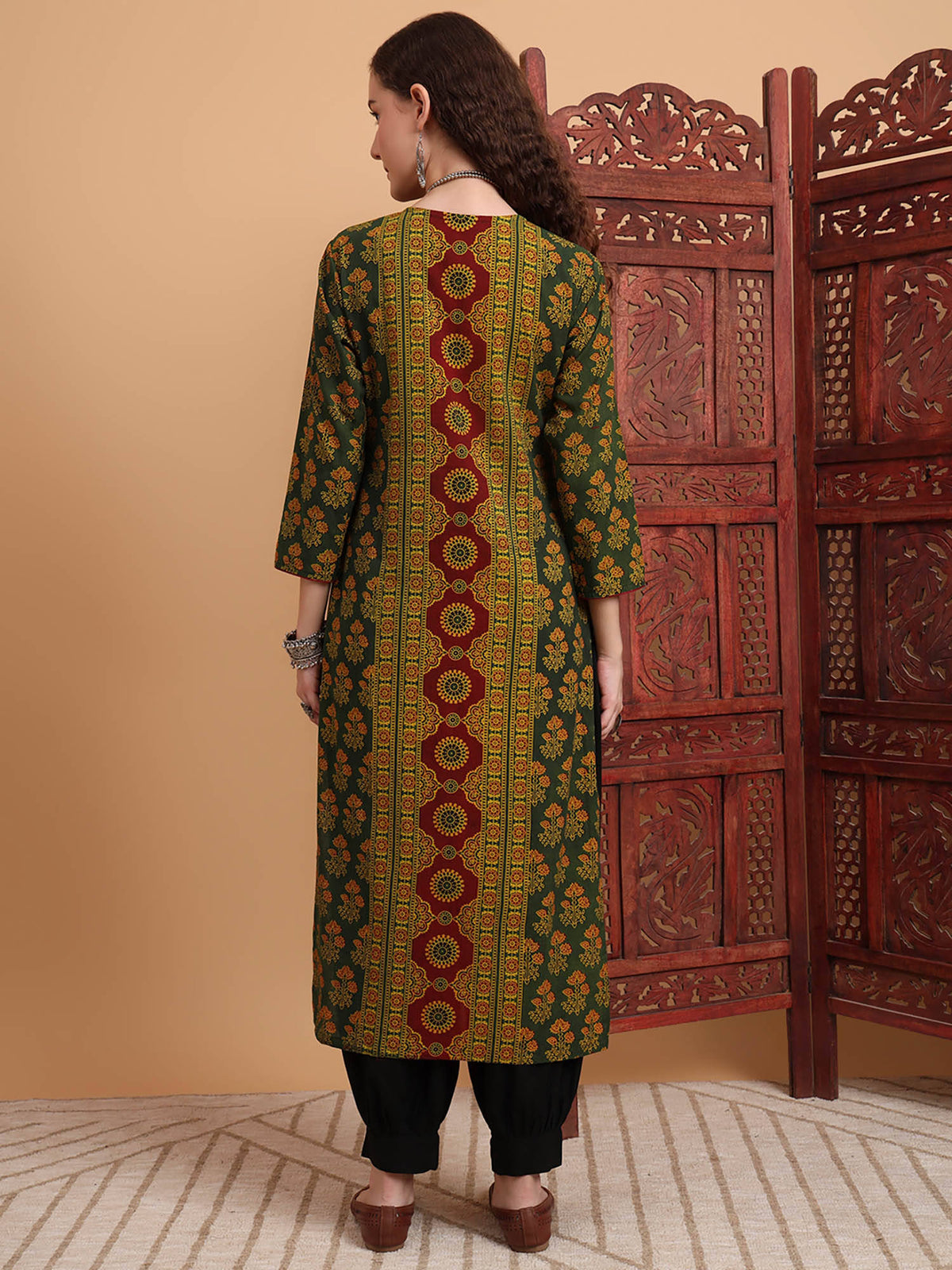 Women Hand Block Ajrak Printed Kurta - Green | KDG - view 2
