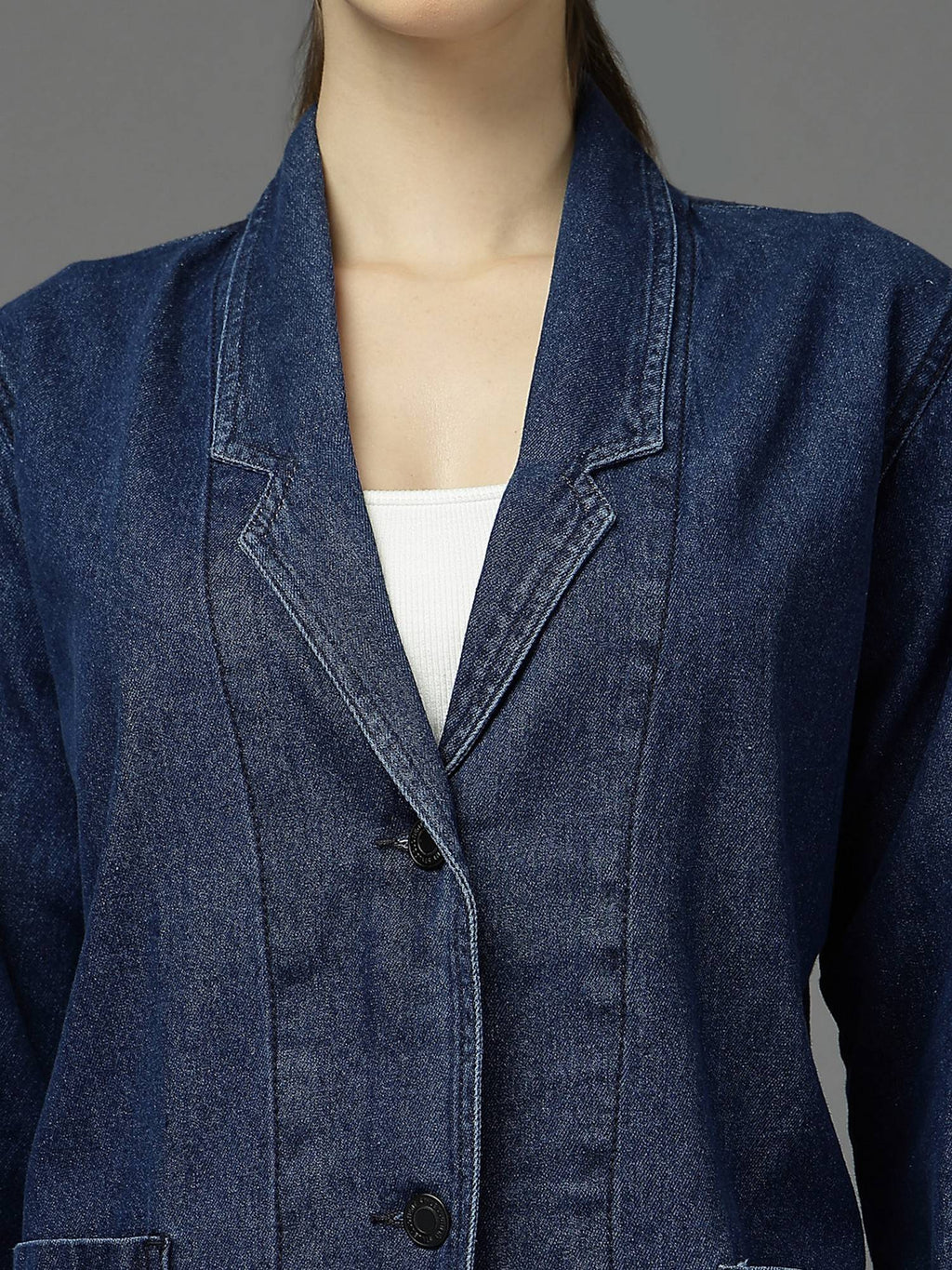 Women Navy Blue Notched Lapel Collar Regular Fit Jacket | JC78 - view 3