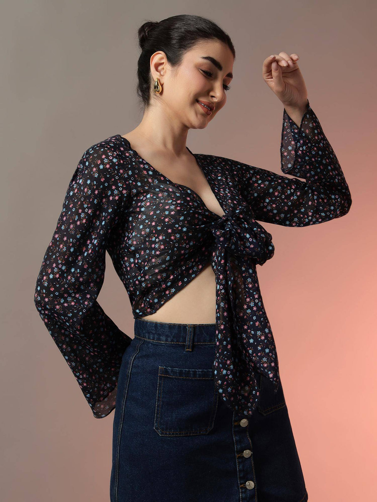 Black Front Tie-Up Crop Shrug Black | JC78 - view 27