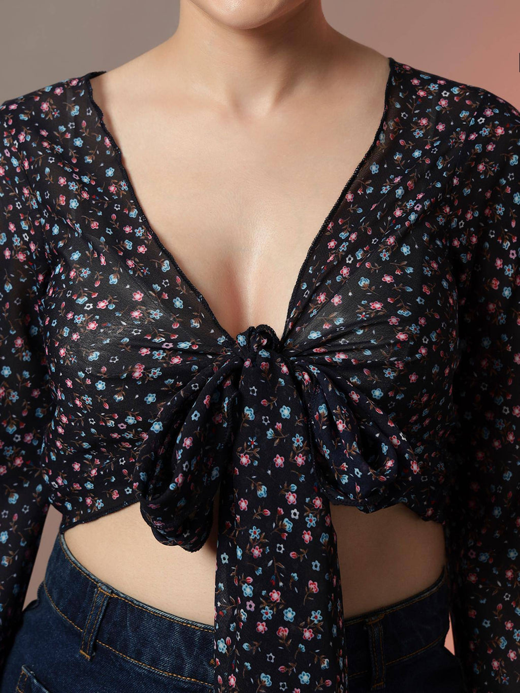 Black Front Tie-Up Crop Shrug Black | JC78 - view 28
