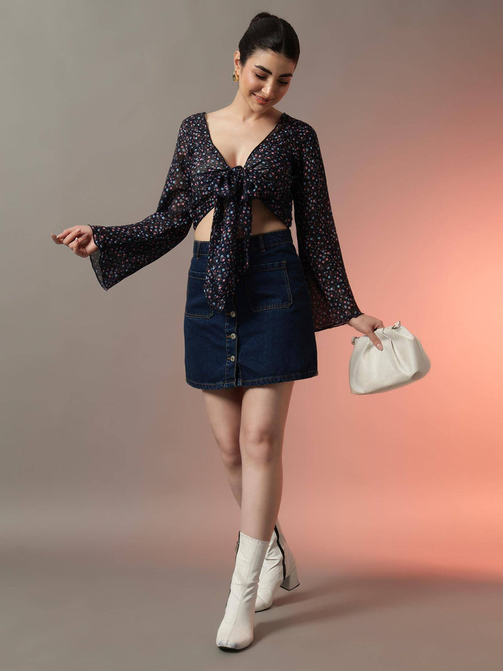 Black Front Tie-Up Crop Shrug Black | JC78 - view 29