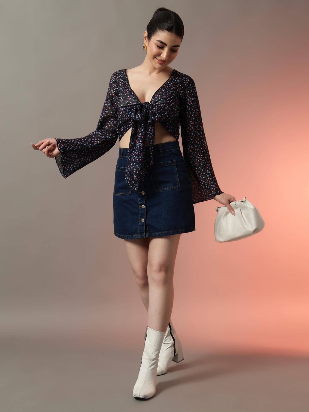 Black Front Tie-Up Crop Shrug Black | JC78 - view 29