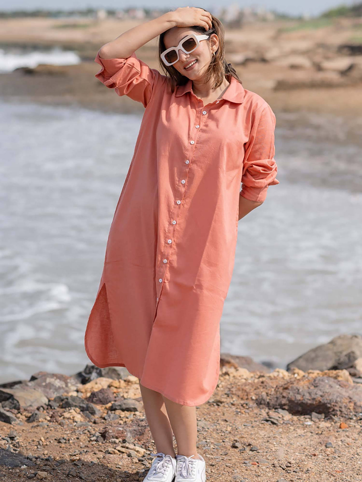 Women Cream Solid Midi Dress | D56 - view 21