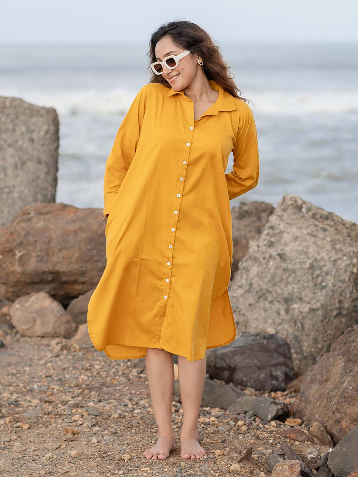 Women Cream Solid Midi Dress | D56 - view 25