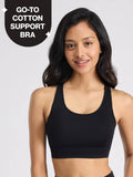 Cotton Slip-On Sports Bra with Moulded Removable Cups for Yoga & Walking NYK059 Black | sb09 - view 1