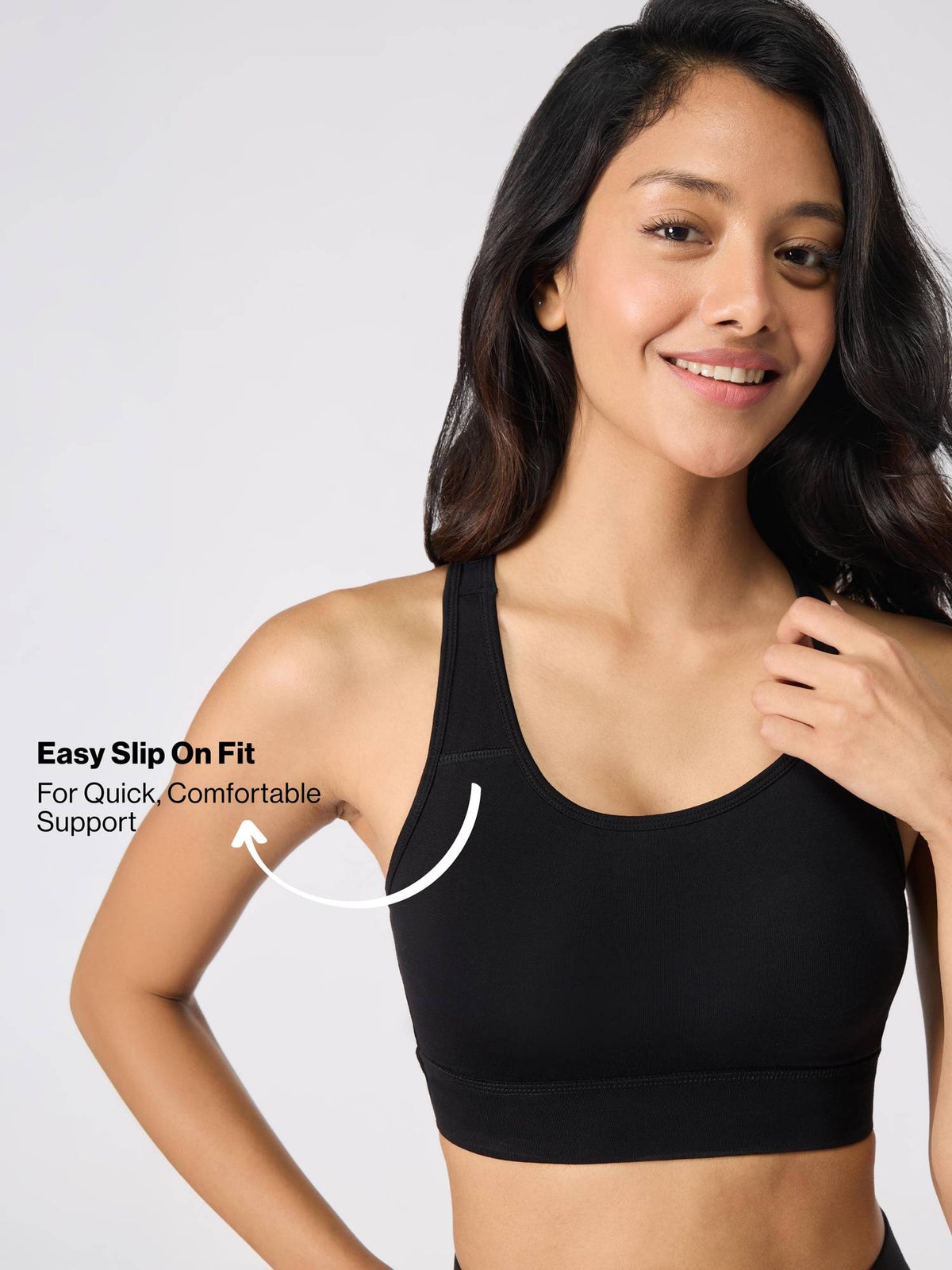 Cotton Slip-On Sports Bra with Moulded Removable Cups for Yoga & Walking NYK059 Black | sb09 - view 3