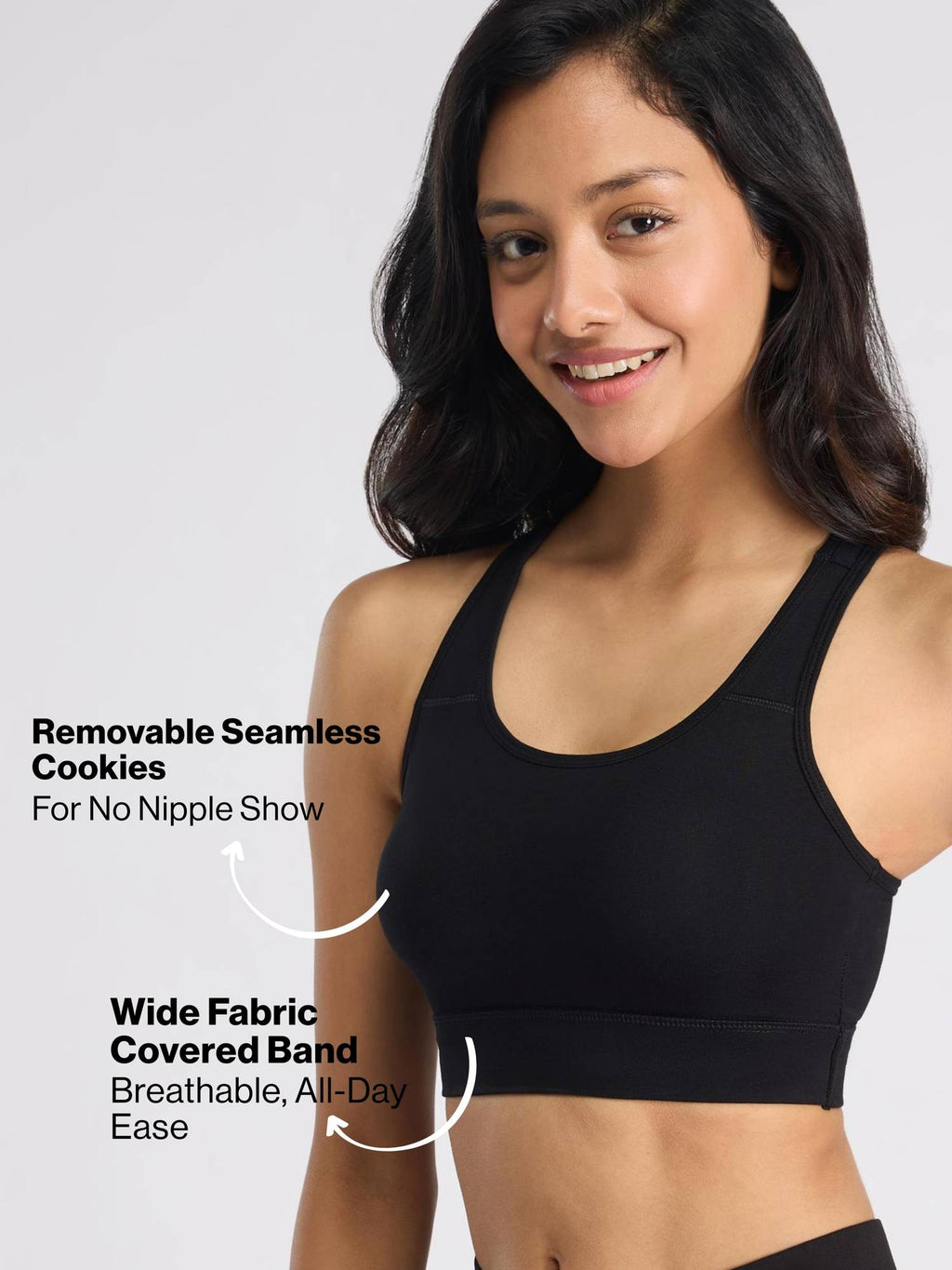 Cotton Slip-On Sports Bra with Moulded Removable Cups for Yoga & Walking NYK059 Black | sb09 - view 4