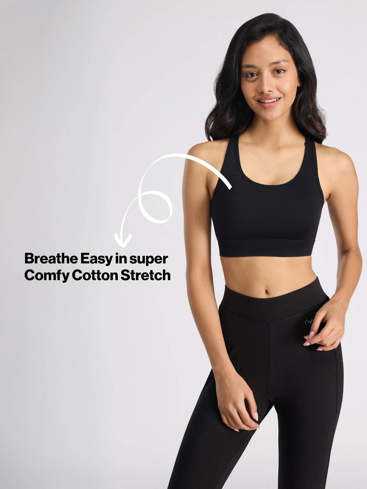 Cotton Slip-On Sports Bra with Moulded Removable Cups for Yoga & Walking NYK059 Black | sb09 - view 6
