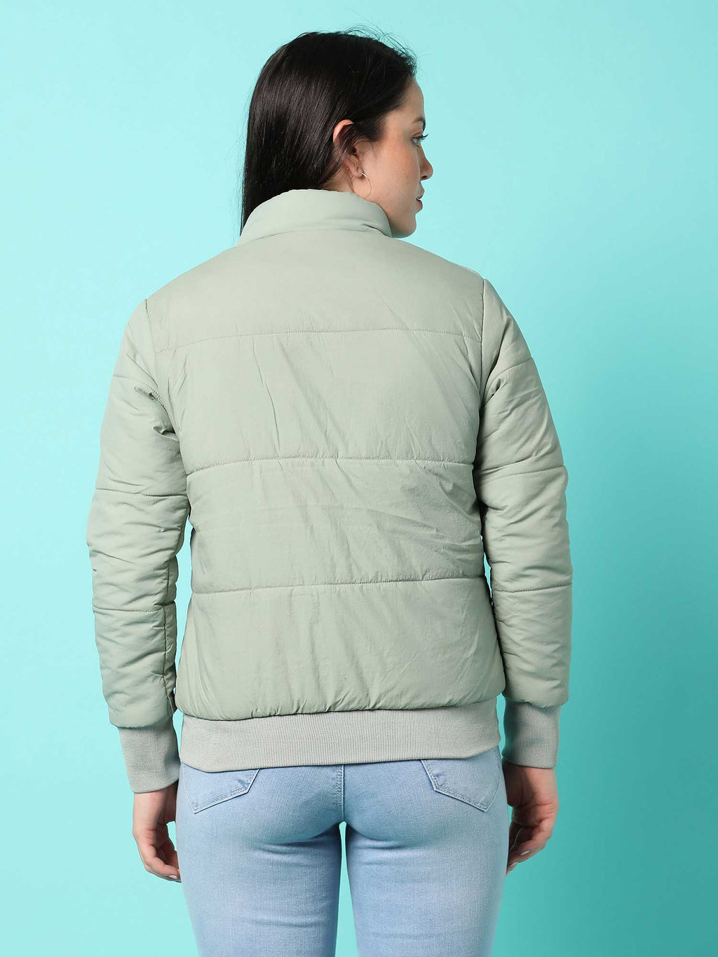 Womens Sage Green Solid Puffer Jacket | JC78 - view 3