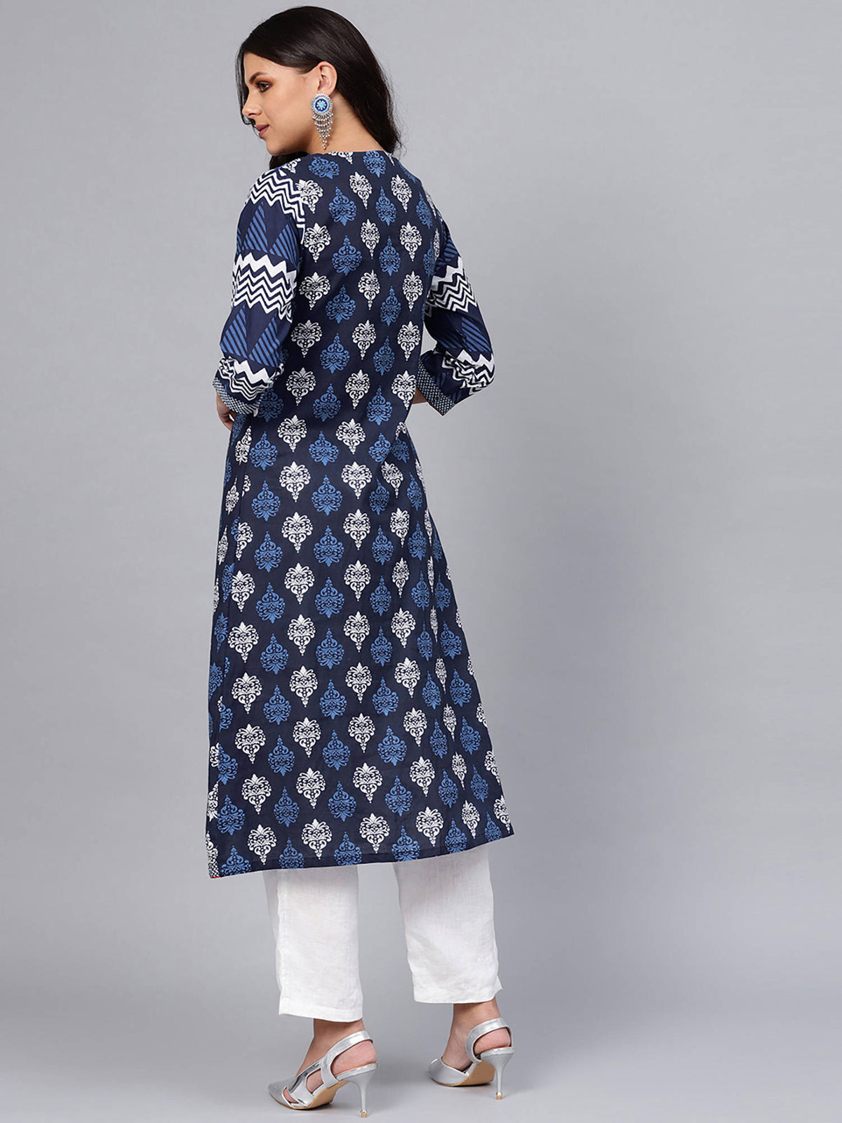 Navy Blue Cotton & Rayon A-Line Kurta | FY93 - view 2