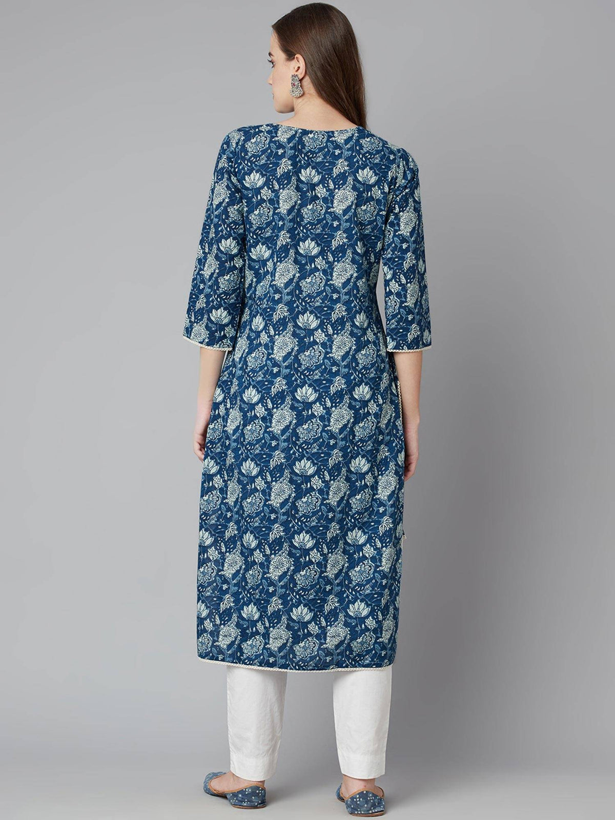 Blue Floral Straight Kurta | KDG - view 4